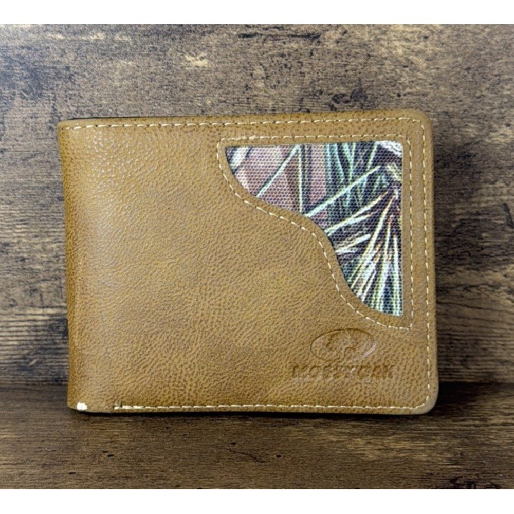 Mossy Oak Men's Faux Leather Bifold Wallet Camo Pattern Tan Brown Fast Shipping